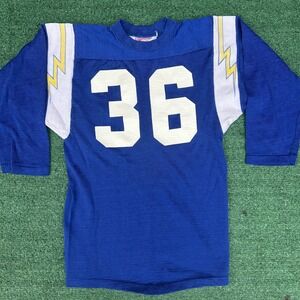 Vintage 60s Rawlings Lightning Bolt Football Jersey Blue Medium